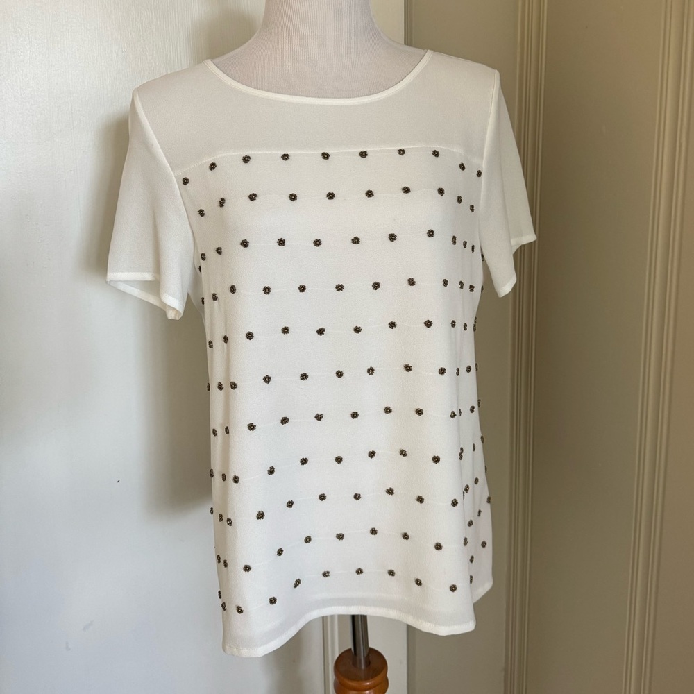 Beulah Style off-white blouse with beaded flowers sz M